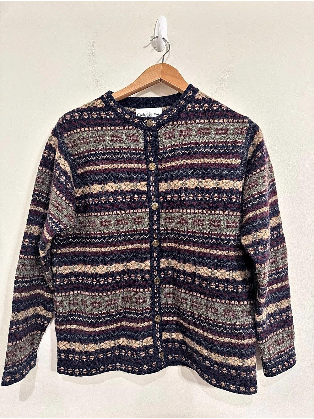 Vintage Chunky Wool Buttoned Sweater Cardigan Multicolor Nordic Fair Isle size S
